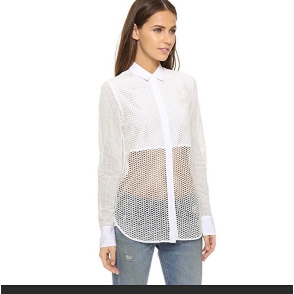 Rag and Bone Luna White Mesh Silk Blend Button Down Shirt